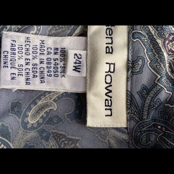 Rena Rowen Womens 24W Silk Collared Paisley Button Up Long Sleeve V Neck Top - Picture 2 of 6